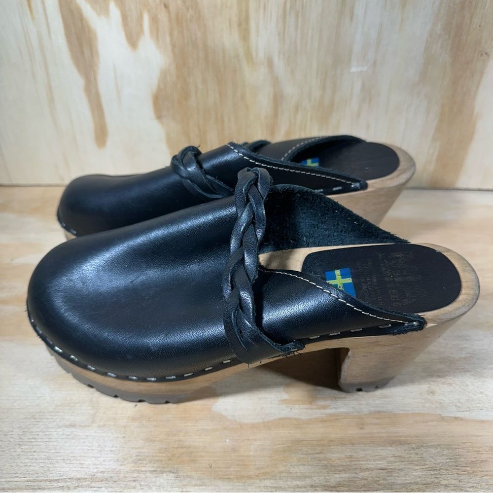 MIA Elsa Black Leather Braided Clogs Women’s Size 6